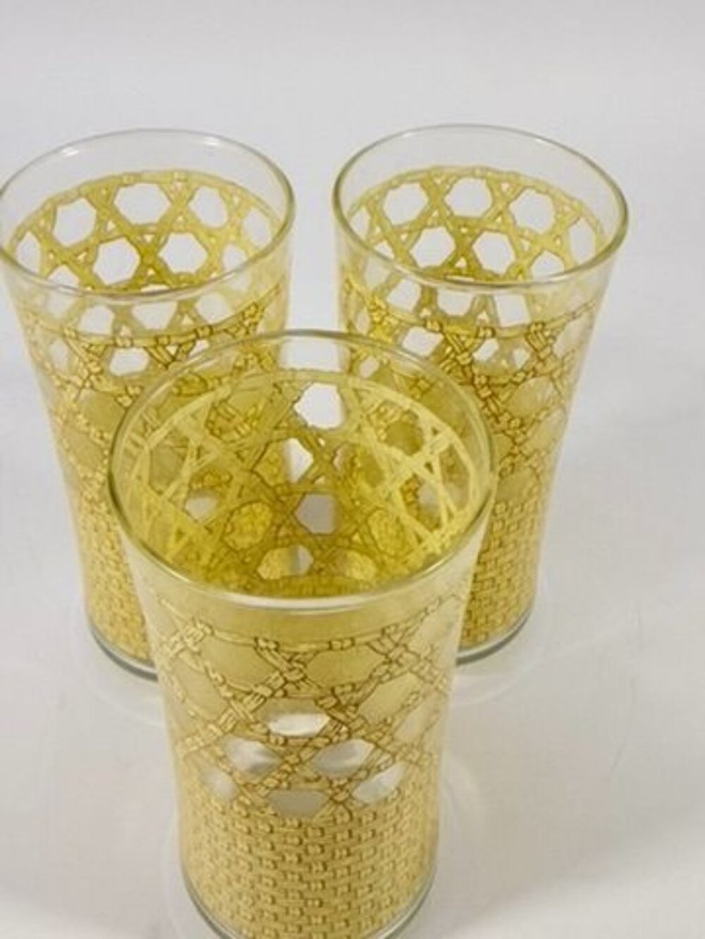 Drinking Ice Tea Water Glasses Set 3 Libbey Woven Cane Rattan Bamboo Vintage - Picture 13 of 14
